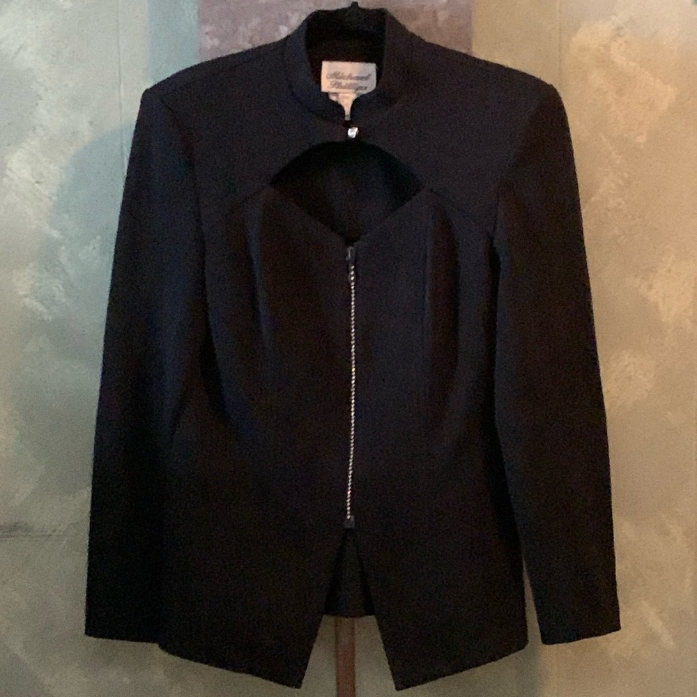 Michael Phillips knit jacket,size 10. It is black with rhinestone zipper.